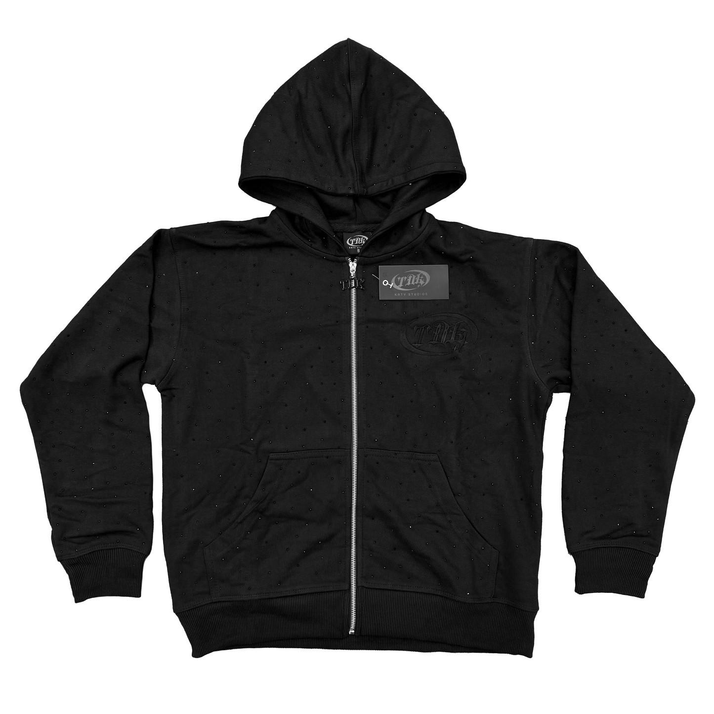 Blackout Black Rhinestone Zip Up Hoodie