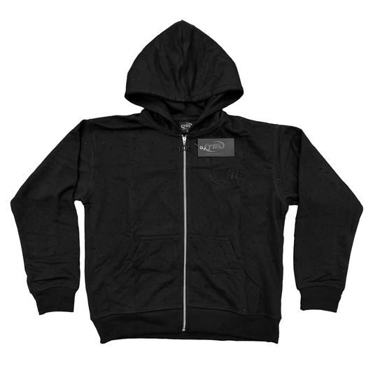 Blackout Black Rhinestone Zip Up Hoodie