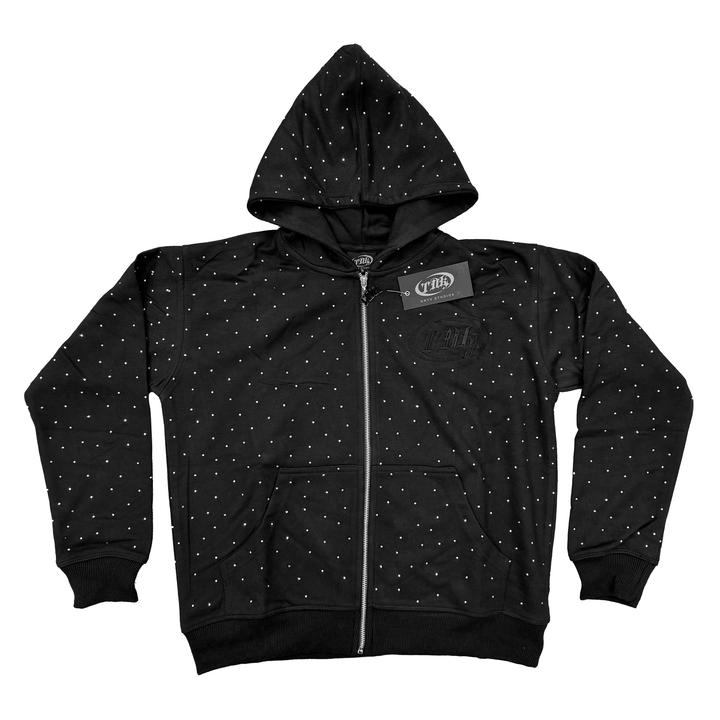 Blackout White Rhinestone Zip Up Hoodie